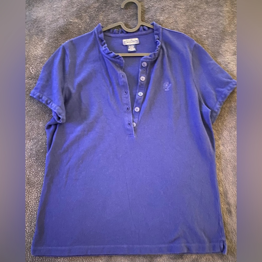 Polo jeans Co. Ralph Lauren Blue Button Up Blouse with Ruffle Detail